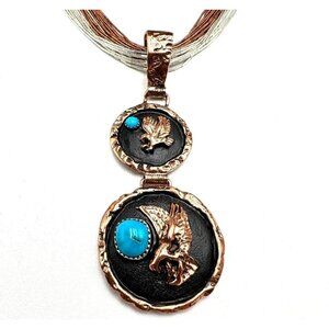 Native American Running Bear Turquoise Copper Sterling Eagle Necklace 48 Grams